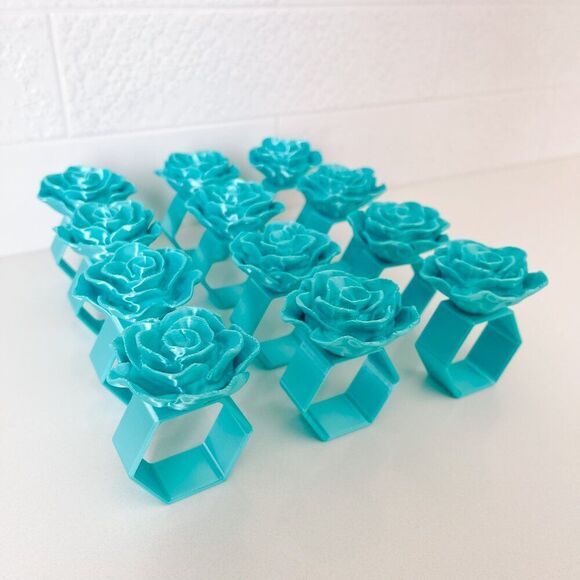 Elegant Rose Napkin Rings – Cyan Blue - Handmade - Wedding Party Event Planner - Picture 12 of 13